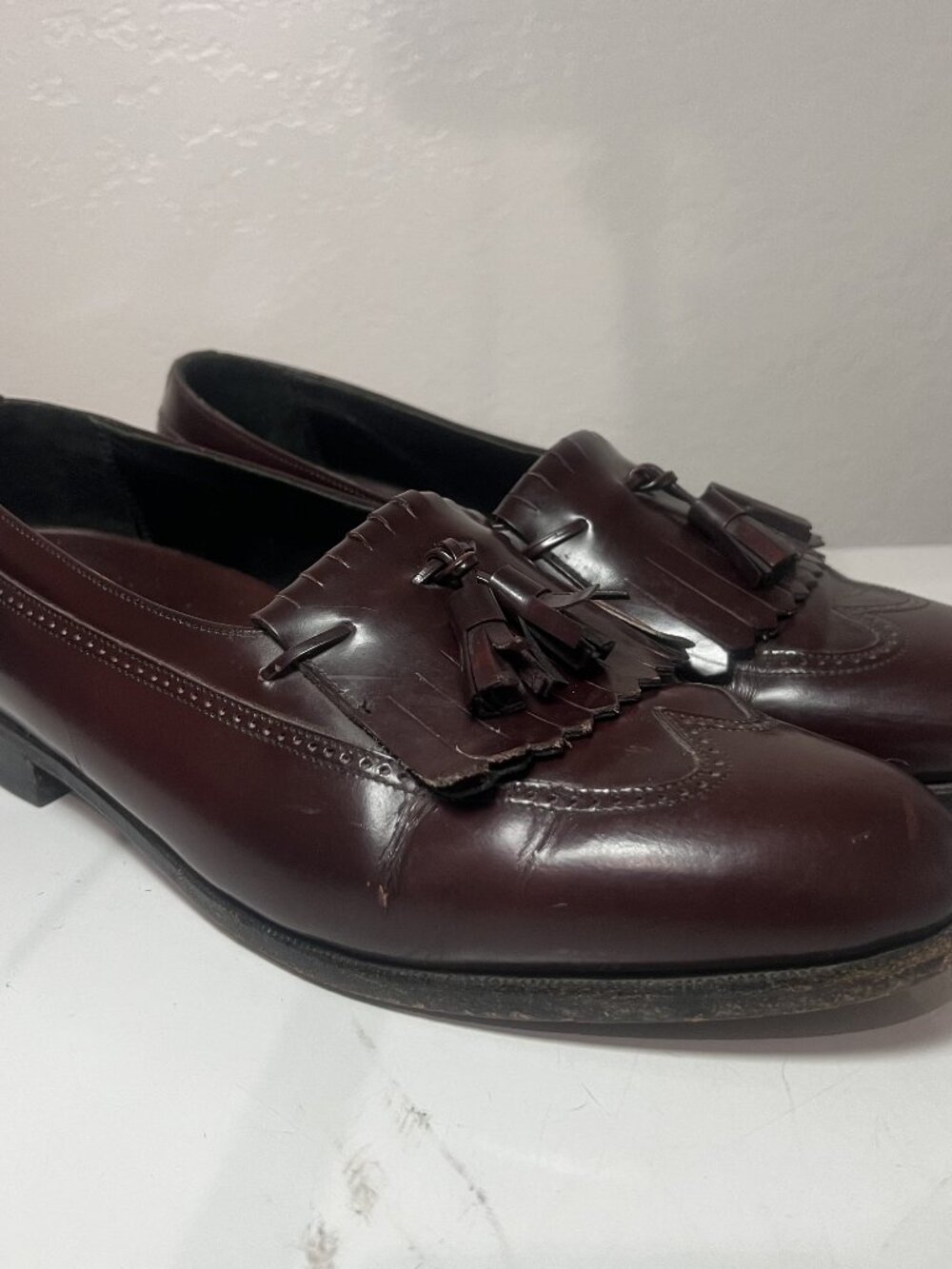 Florsheim Kiltie Tassel Loafers Mens 9.5 Burgundy Leather Wingtip Brogue